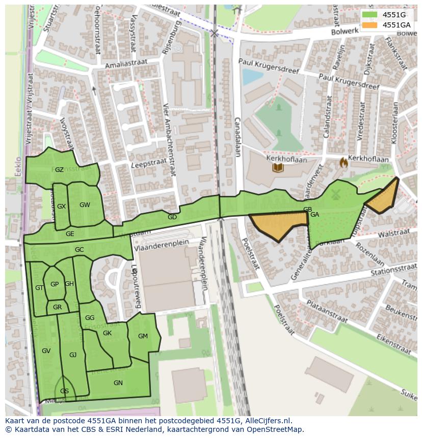 Afbeelding van het postcodegebied 4551 GA op de kaart.