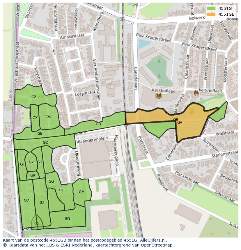 Afbeelding van het postcodegebied 4551 GB op de kaart.