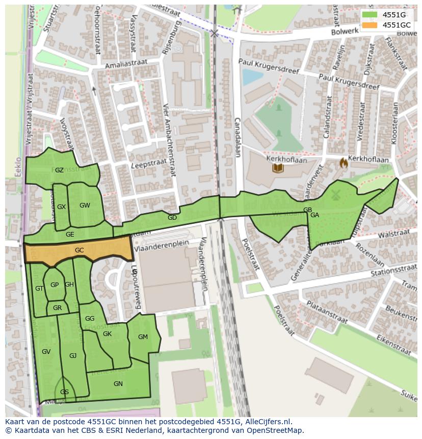 Afbeelding van het postcodegebied 4551 GC op de kaart.