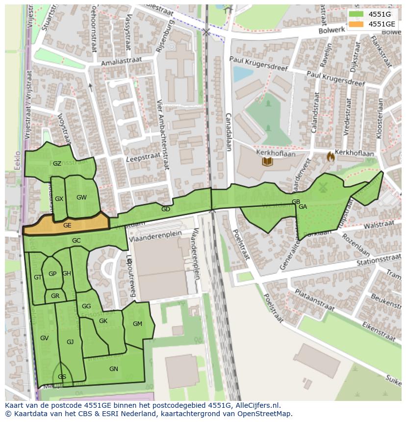 Afbeelding van het postcodegebied 4551 GE op de kaart.