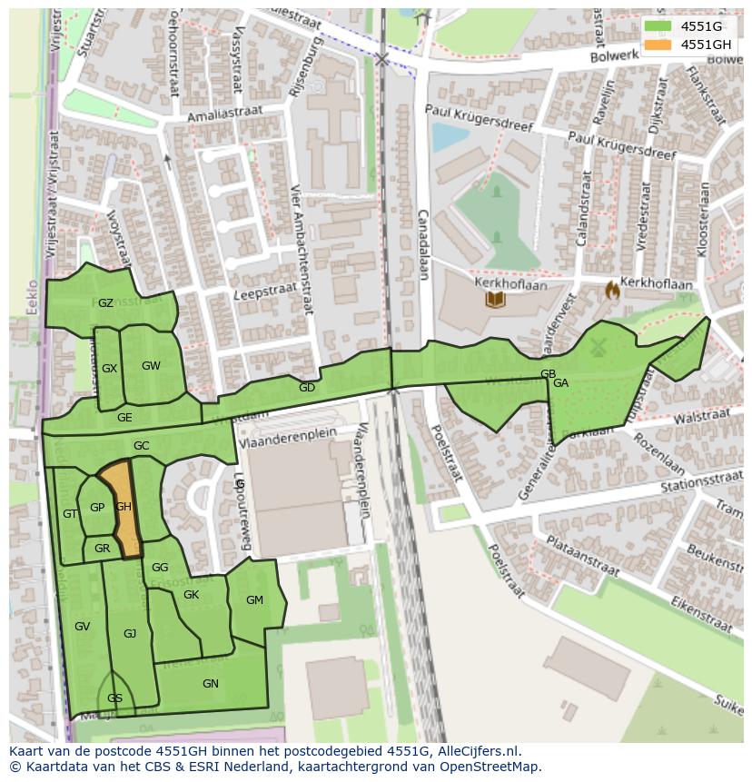 Afbeelding van het postcodegebied 4551 GH op de kaart.