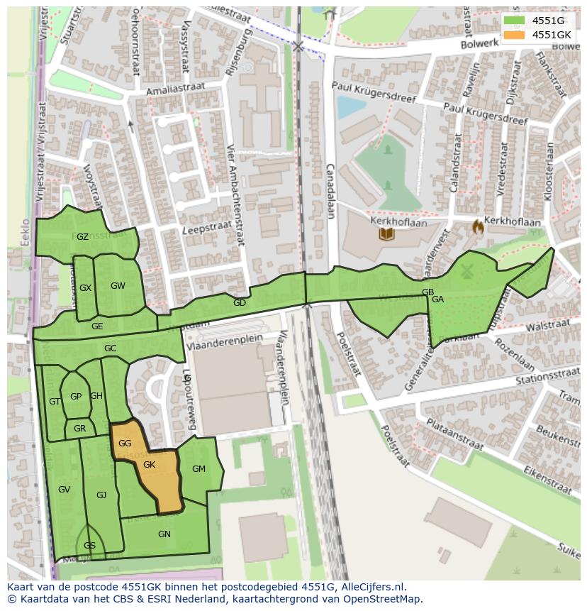 Afbeelding van het postcodegebied 4551 GK op de kaart.