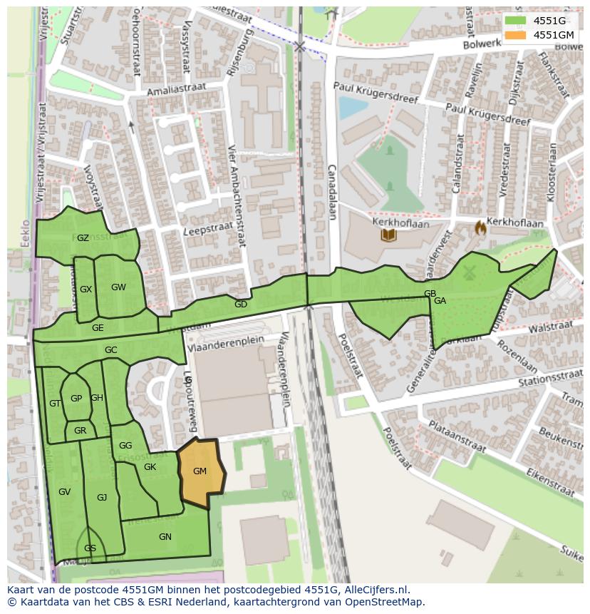 Afbeelding van het postcodegebied 4551 GM op de kaart.