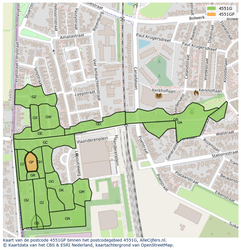 Afbeelding van het postcodegebied 4551 GP op de kaart.