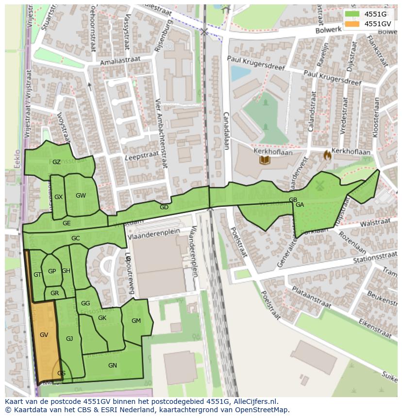 Afbeelding van het postcodegebied 4551 GV op de kaart.