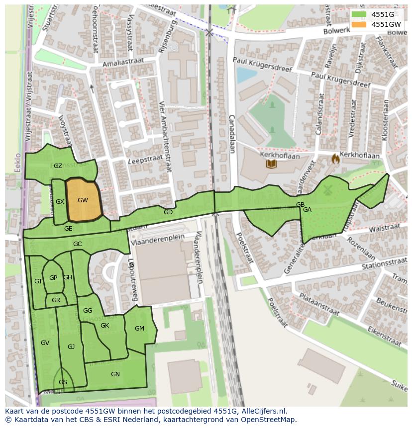 Afbeelding van het postcodegebied 4551 GW op de kaart.