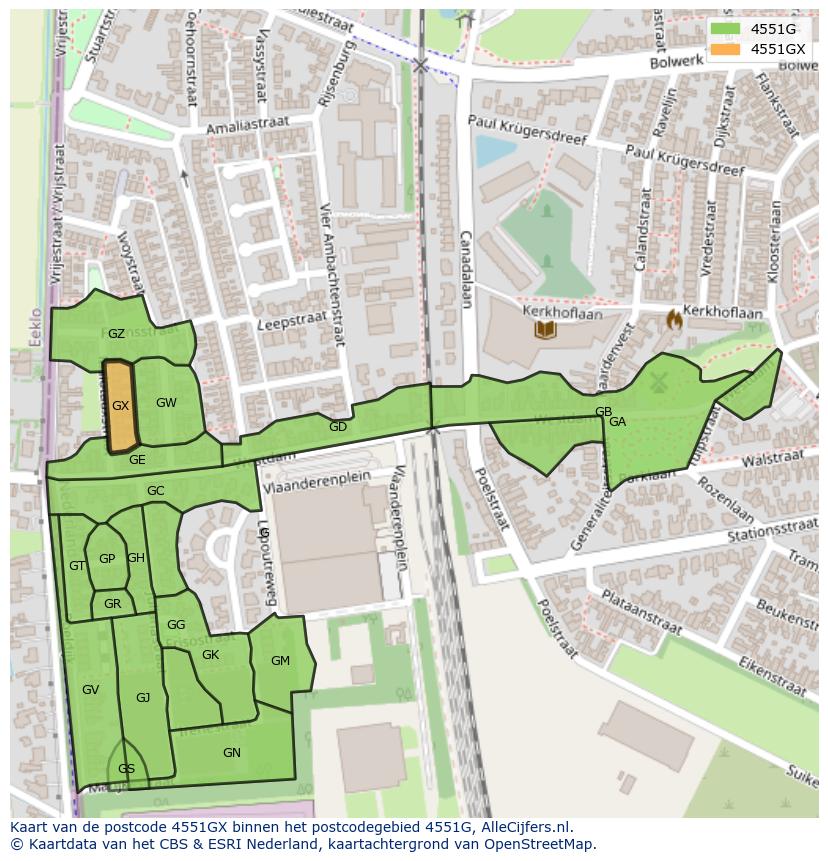 Afbeelding van het postcodegebied 4551 GX op de kaart.
