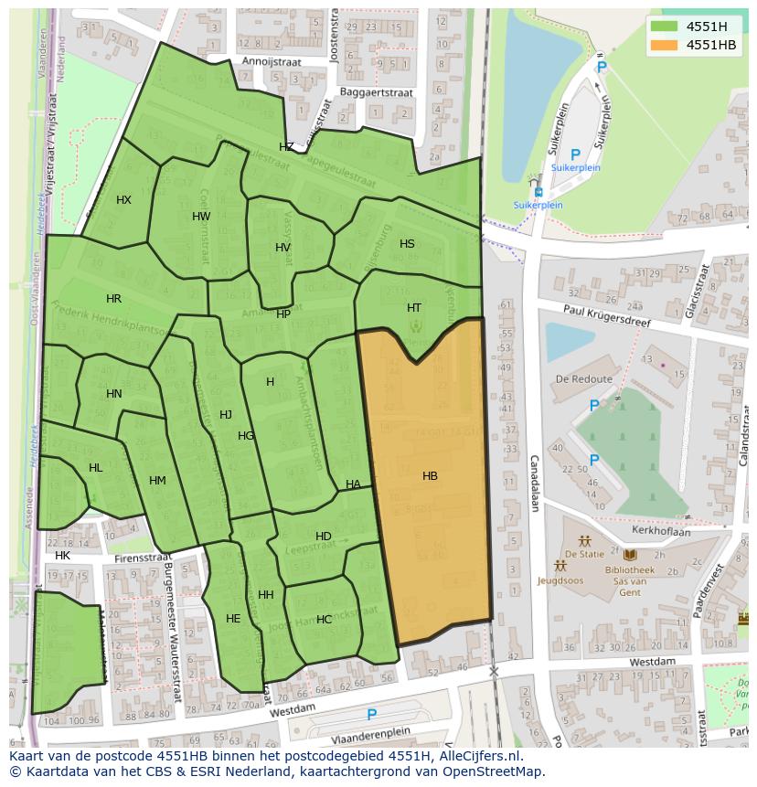 Afbeelding van het postcodegebied 4551 HB op de kaart.
