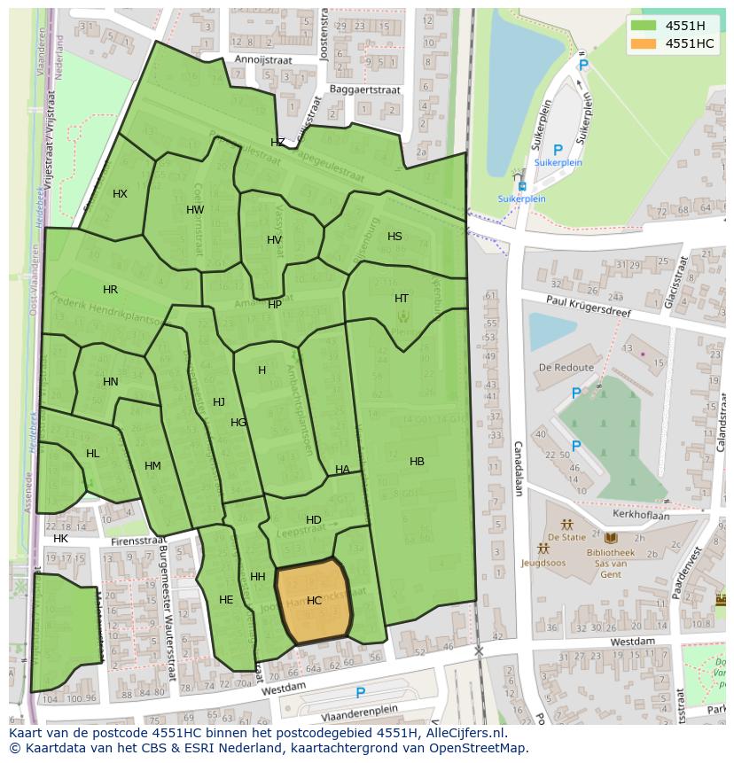 Afbeelding van het postcodegebied 4551 HC op de kaart.