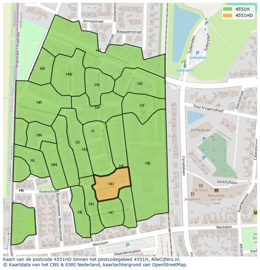 Afbeelding van het postcodegebied 4551 HD op de kaart.