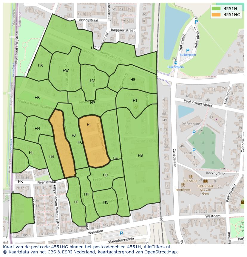 Afbeelding van het postcodegebied 4551 HG op de kaart.