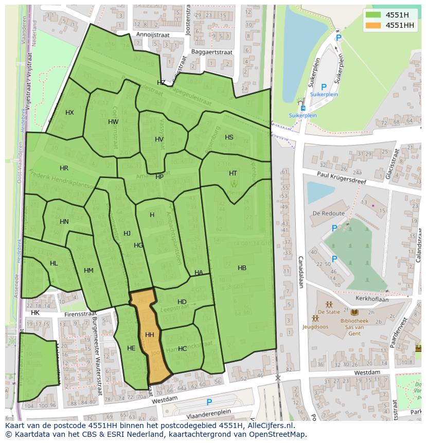 Afbeelding van het postcodegebied 4551 HH op de kaart.