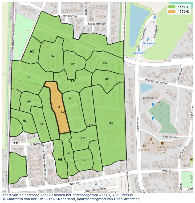 Afbeelding van het postcodegebied 4551 HJ op de kaart.