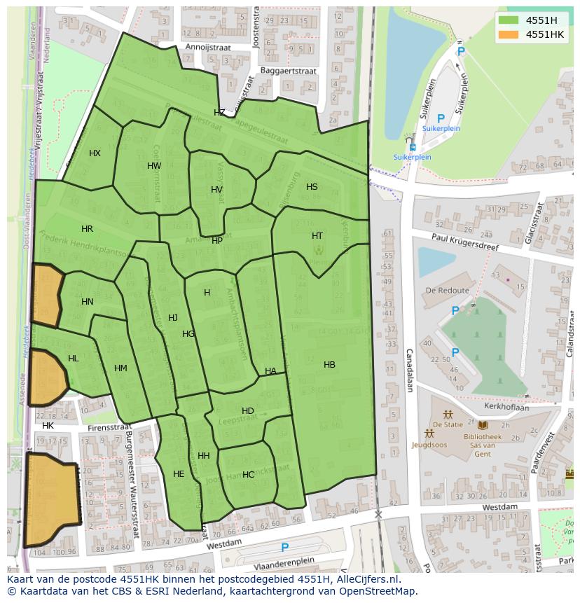 Afbeelding van het postcodegebied 4551 HK op de kaart.