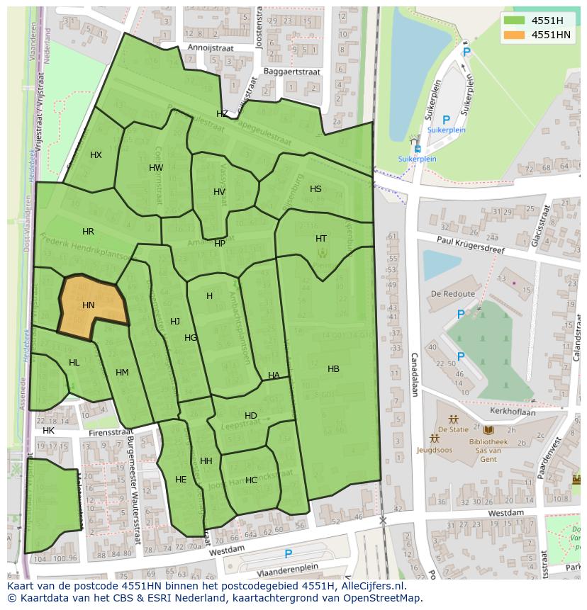 Afbeelding van het postcodegebied 4551 HN op de kaart.
