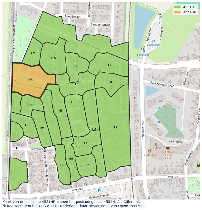 Afbeelding van het postcodegebied 4551 HR op de kaart.
