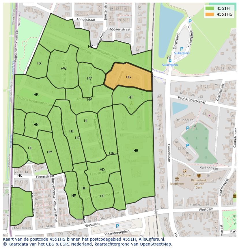 Afbeelding van het postcodegebied 4551 HS op de kaart.