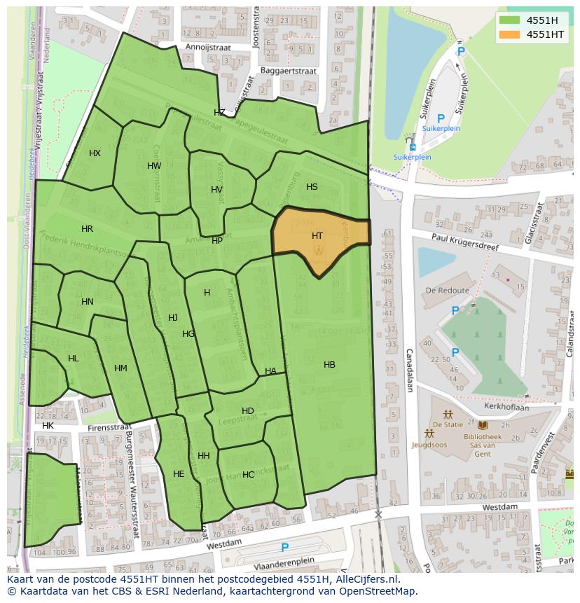 Afbeelding van het postcodegebied 4551 HT op de kaart.