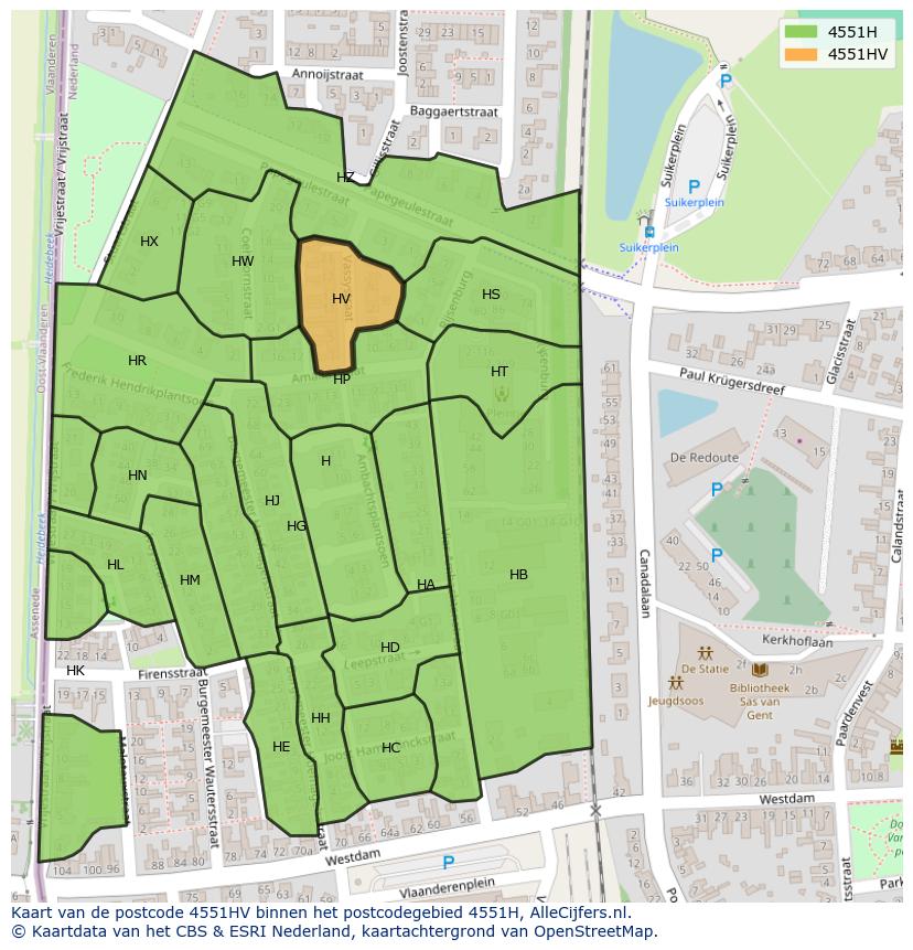 Afbeelding van het postcodegebied 4551 HV op de kaart.