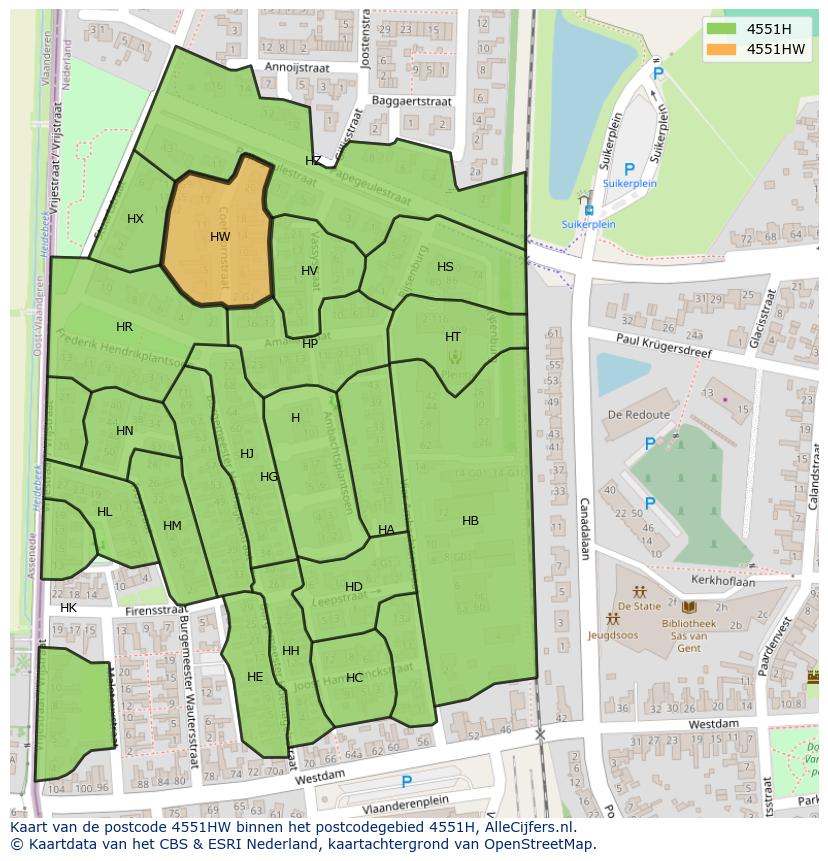 Afbeelding van het postcodegebied 4551 HW op de kaart.