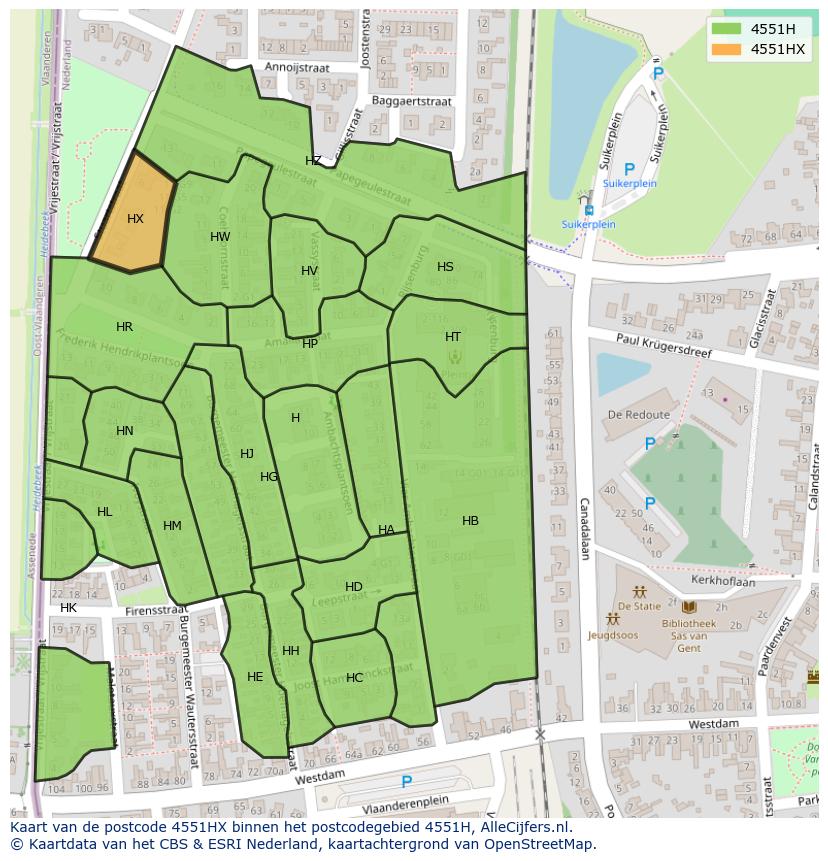 Afbeelding van het postcodegebied 4551 HX op de kaart.