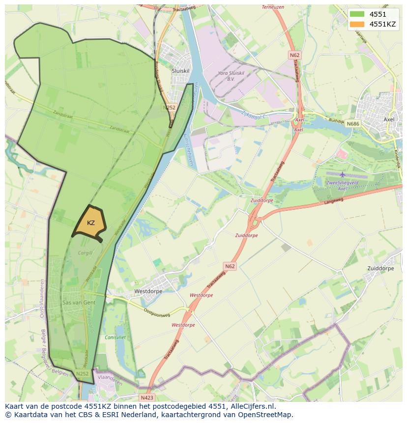 Afbeelding van het postcodegebied 4551 KZ op de kaart.