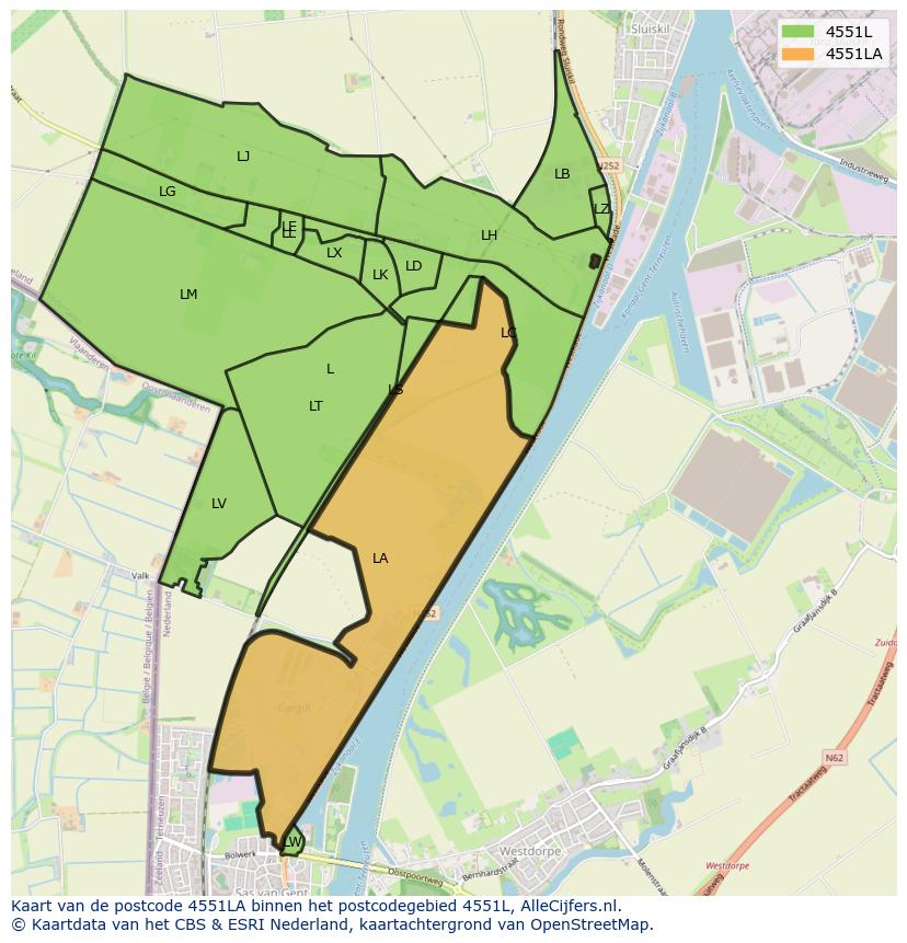 Afbeelding van het postcodegebied 4551 LA op de kaart.