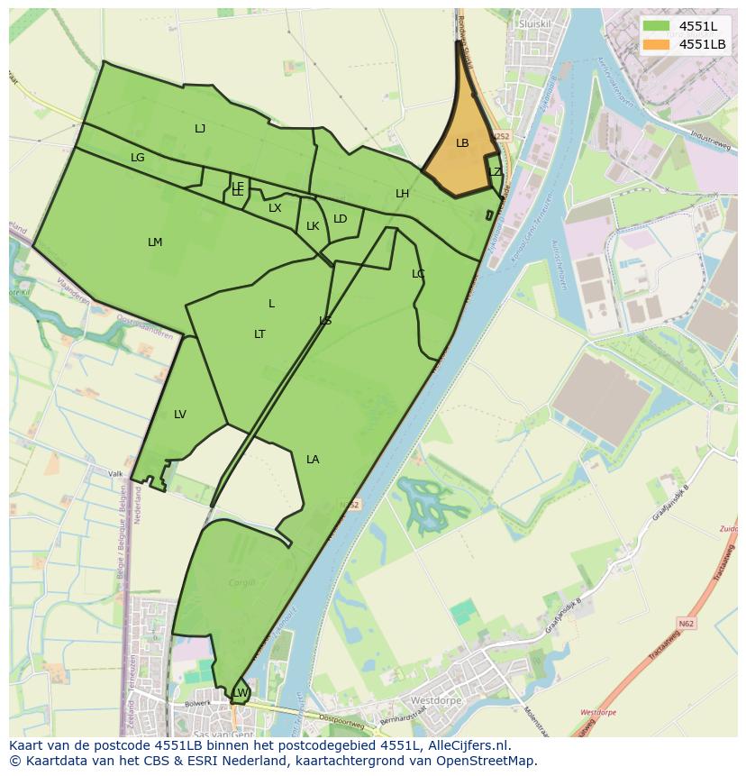 Afbeelding van het postcodegebied 4551 LB op de kaart.