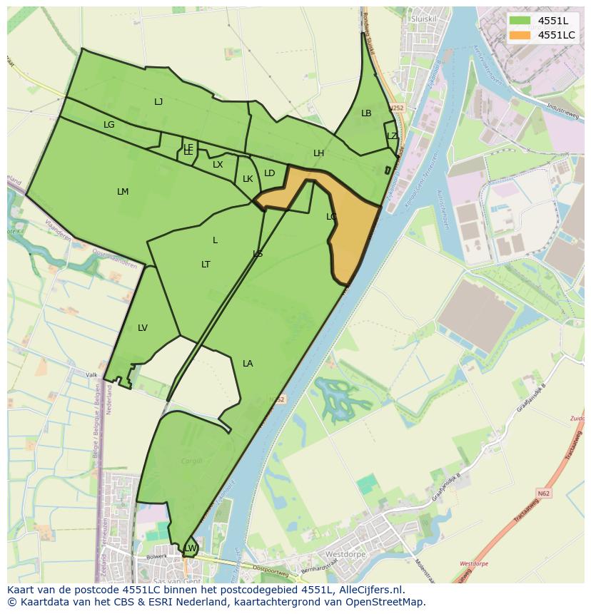 Afbeelding van het postcodegebied 4551 LC op de kaart.