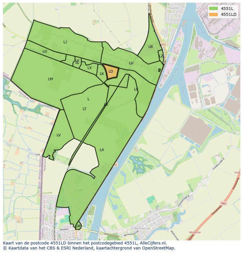 Afbeelding van het postcodegebied 4551 LD op de kaart.
