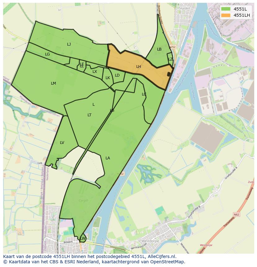 Afbeelding van het postcodegebied 4551 LH op de kaart.