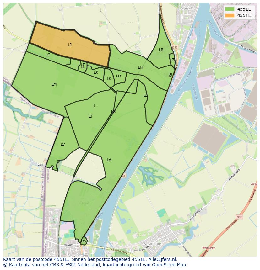 Afbeelding van het postcodegebied 4551 LJ op de kaart.
