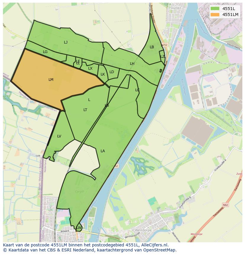 Afbeelding van het postcodegebied 4551 LM op de kaart.
