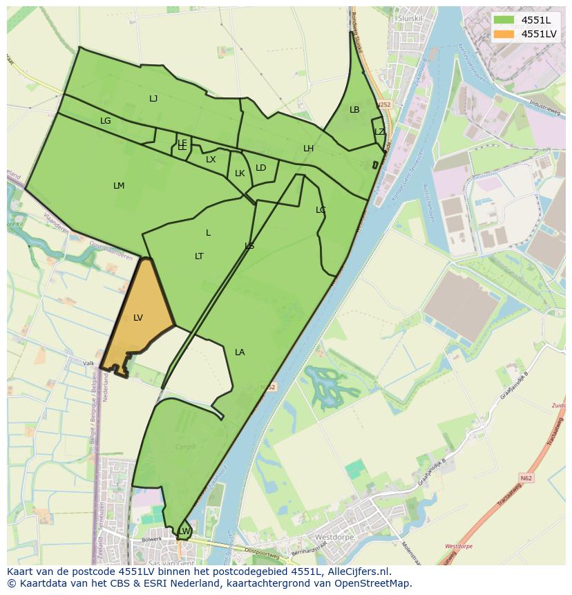 Afbeelding van het postcodegebied 4551 LV op de kaart.