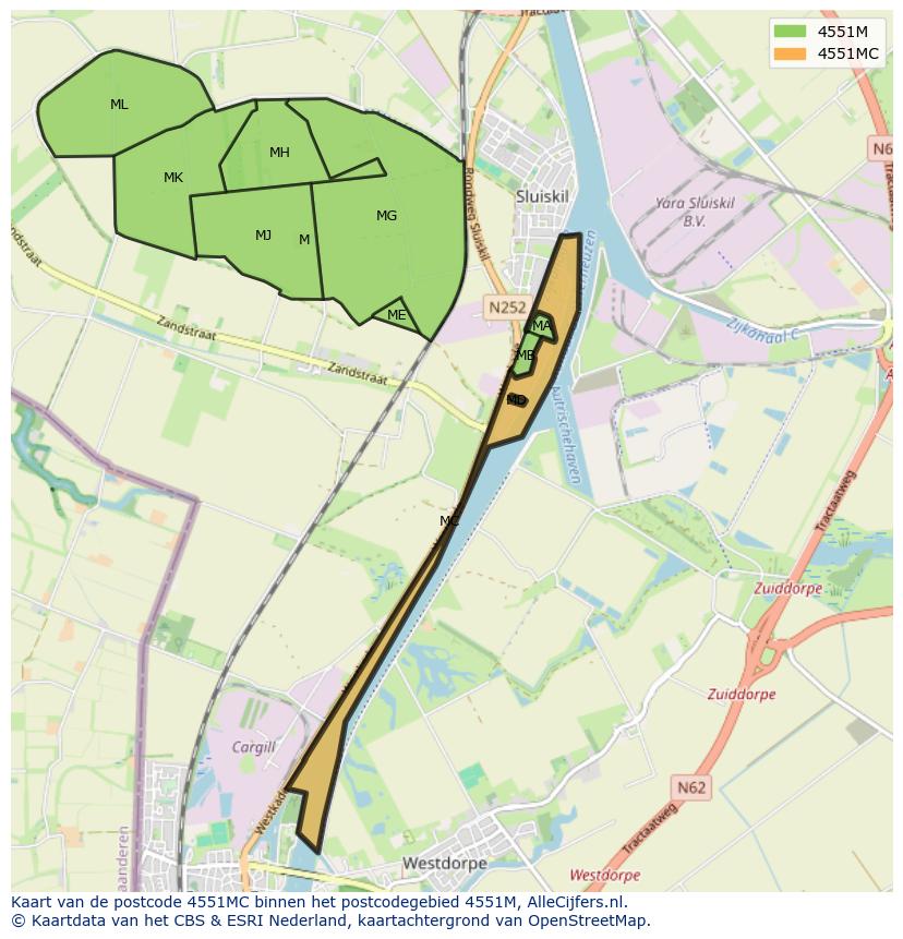 Afbeelding van het postcodegebied 4551 MC op de kaart.