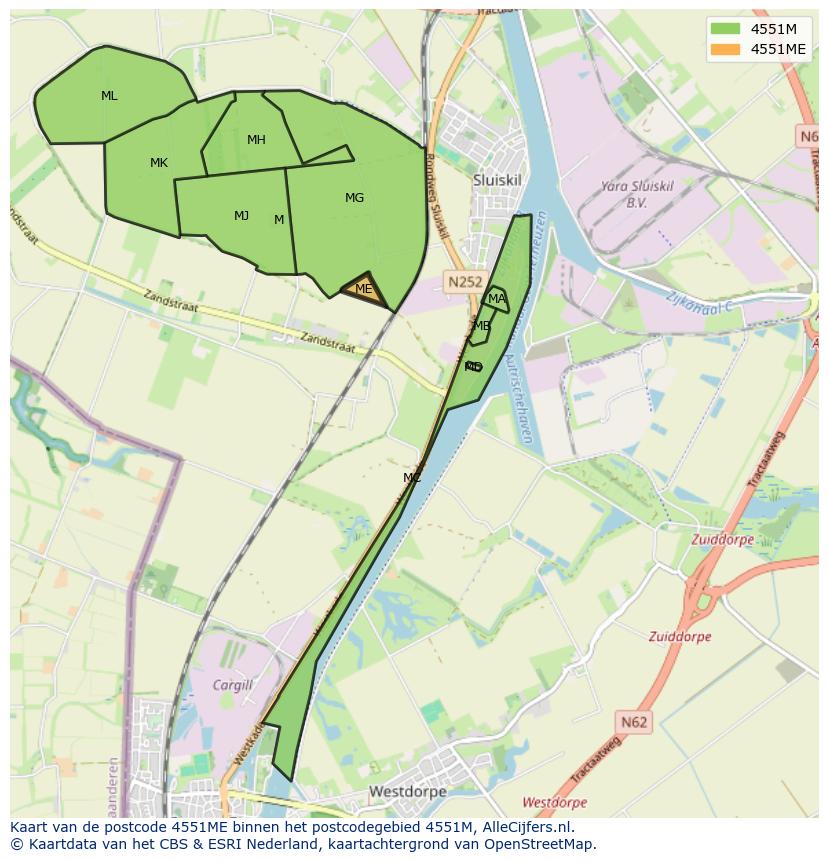 Afbeelding van het postcodegebied 4551 ME op de kaart.