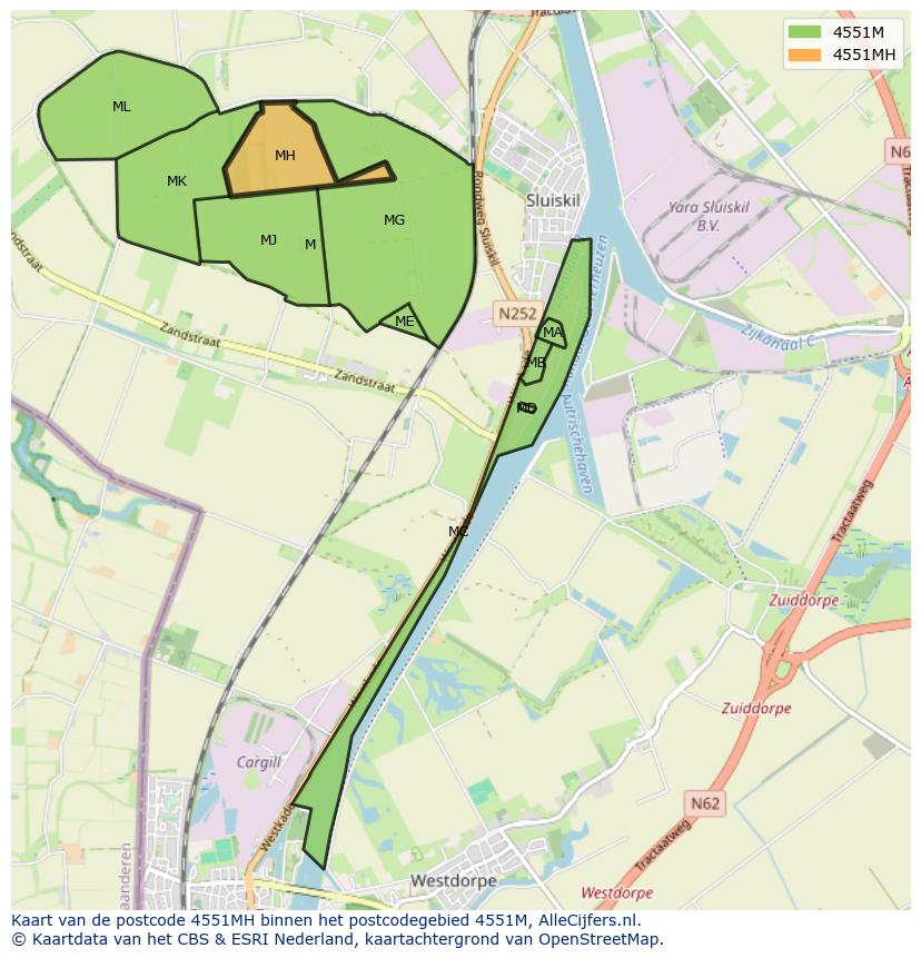 Afbeelding van het postcodegebied 4551 MH op de kaart.
