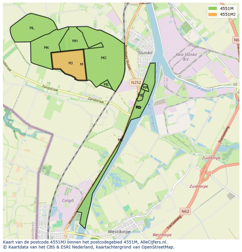 Afbeelding van het postcodegebied 4551 MJ op de kaart.