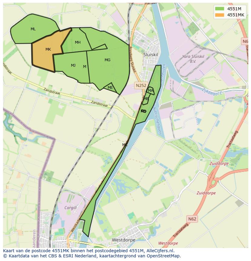 Afbeelding van het postcodegebied 4551 MK op de kaart.