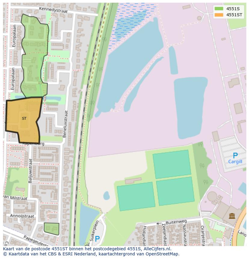 Afbeelding van het postcodegebied 4551 ST op de kaart.