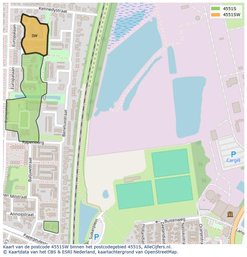Afbeelding van het postcodegebied 4551 SW op de kaart.