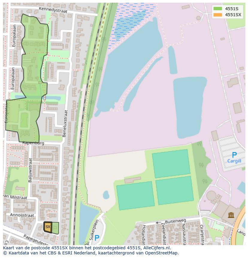 Afbeelding van het postcodegebied 4551 SX op de kaart.