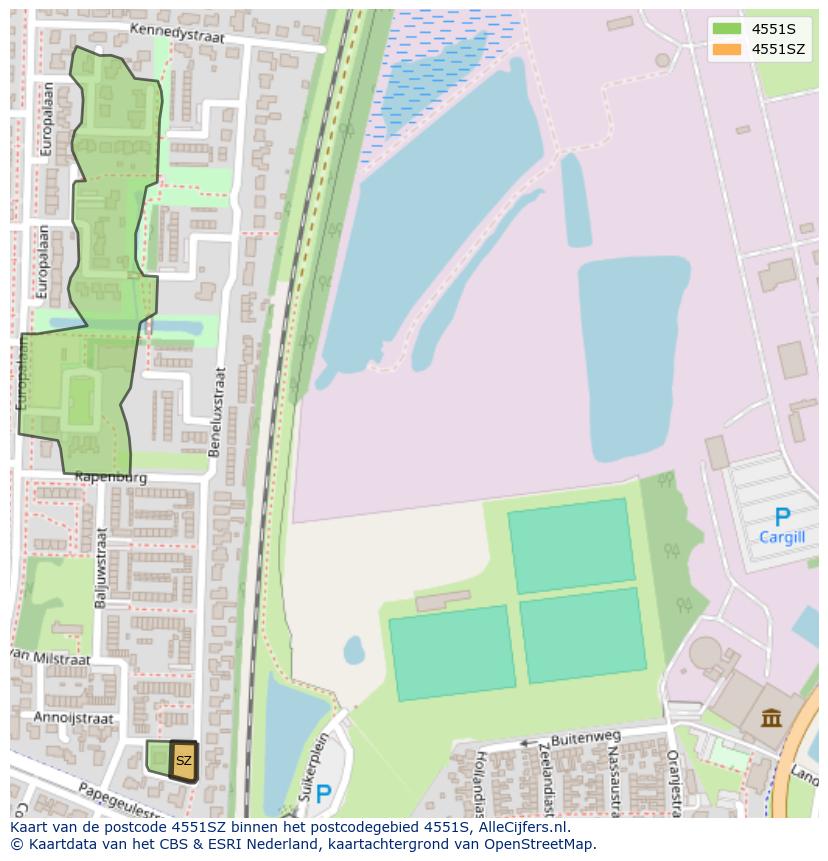 Afbeelding van het postcodegebied 4551 SZ op de kaart.