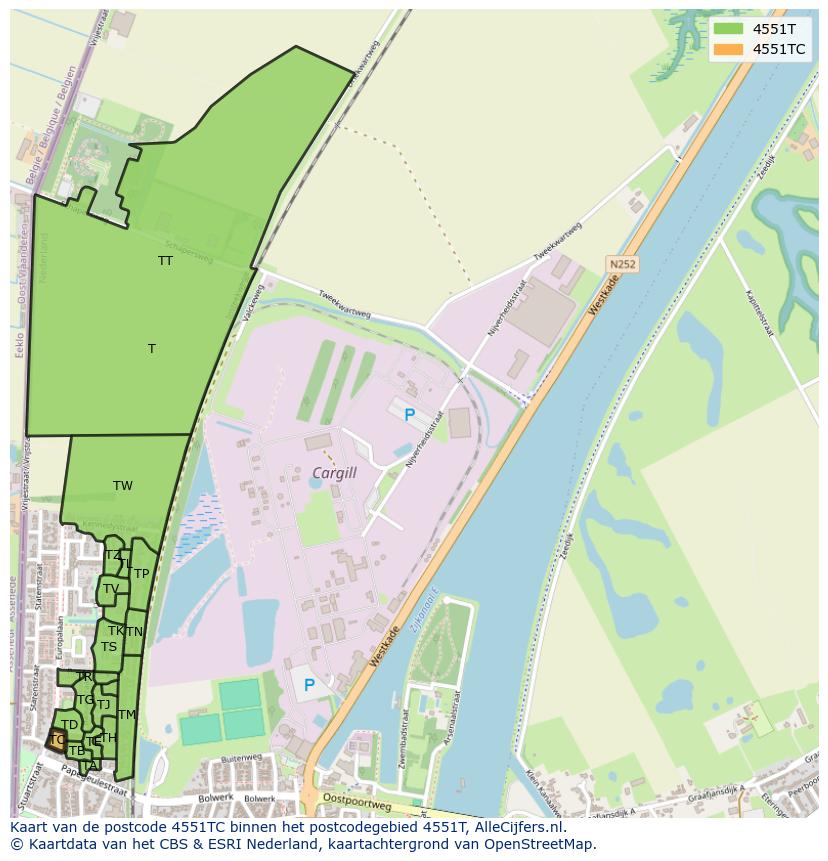 Afbeelding van het postcodegebied 4551 TC op de kaart.