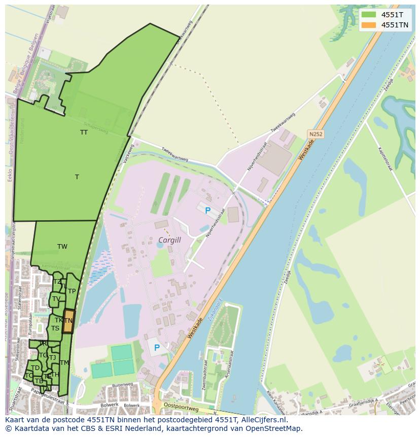 Afbeelding van het postcodegebied 4551 TN op de kaart.