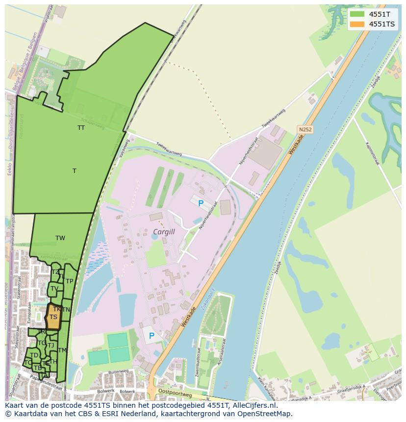 Afbeelding van het postcodegebied 4551 TS op de kaart.