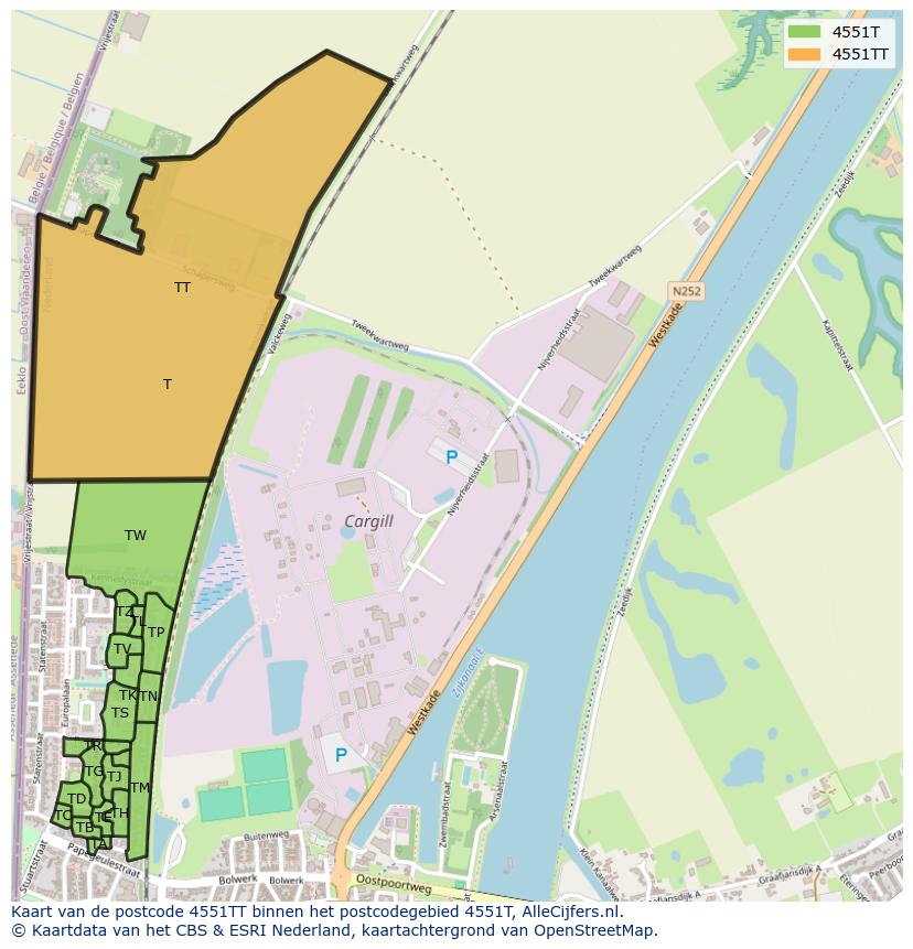 Afbeelding van het postcodegebied 4551 TT op de kaart.