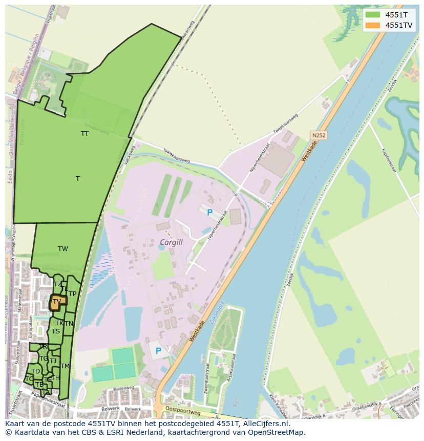 Afbeelding van het postcodegebied 4551 TV op de kaart.