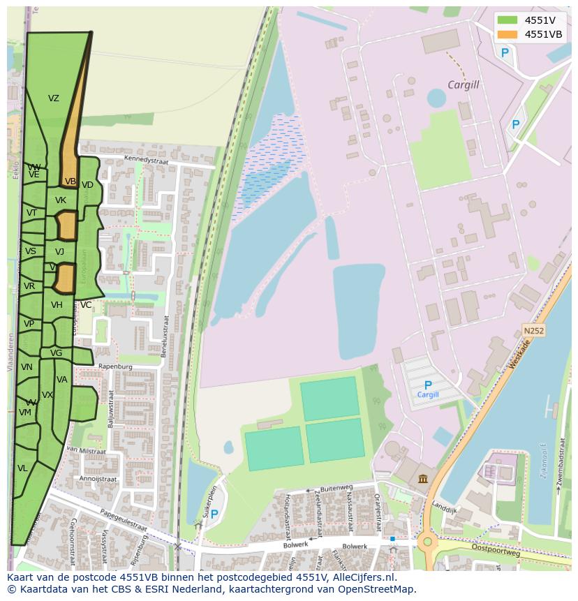 Afbeelding van het postcodegebied 4551 VB op de kaart.