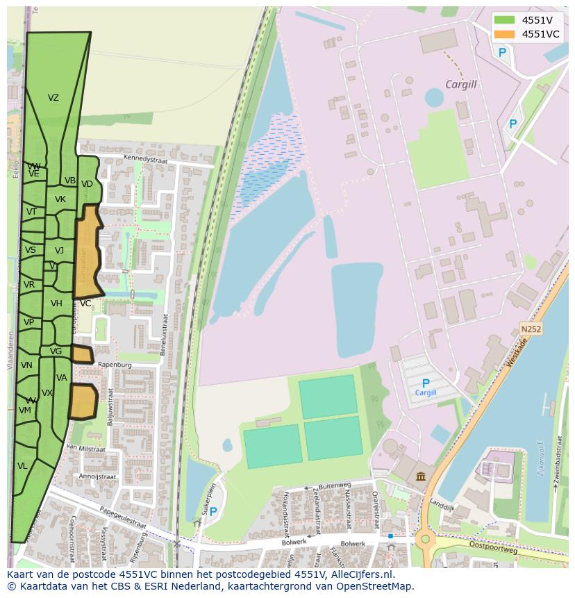 Afbeelding van het postcodegebied 4551 VC op de kaart.